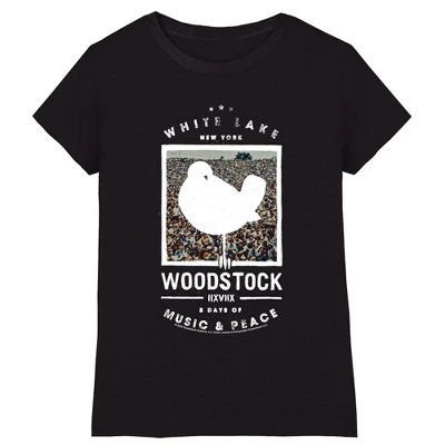 Женская футболка Woodstock с видом с высоты птичьего полета, черная