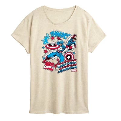 Women's -  - Captain America Comic Book Stickers Short Sleeve Graphic T-Shirt birch