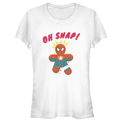 Женская рождественская футболка с пряничным печеньем Juniors Womens Christmas Spider-Man Snap белого цвета