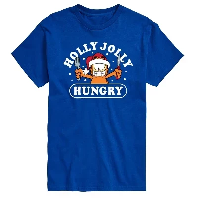 Мужская Рождественская футболка Holly Jolly Hungry с коротким рукавом и графическим рисунком королевского синего цвета