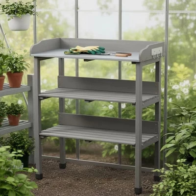 Садовый верстак Clihome, 3 яруса, серый