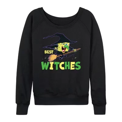 Женская рубашка Best Witches из легкого французского махрового материала с широким вырезом и длинным рукавом, черная с графическим рисунком.