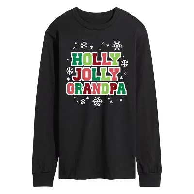 Мужская футболка с длинным рукавом Holly Jolly Grandpa с графическим рисунком, черная