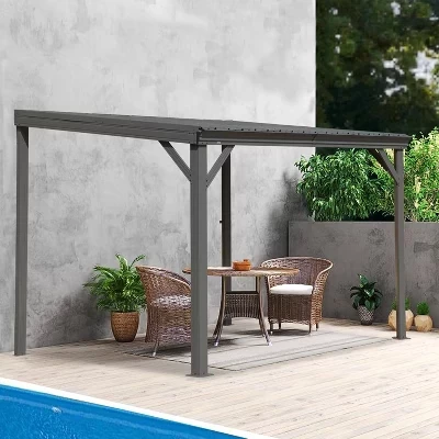Настенная беседка Spencer Patio из оцинкованной стали с модернизированной дренажной системой серого цвета