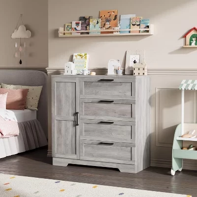 Шкаф для одежды COZONY 110 см, 4 ящика, серый