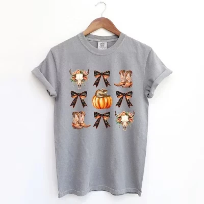 Женская футболка Coquette Western Halloween Chart с коротким рукавом, окрашенная в серый цвет