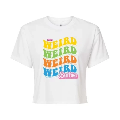 Женская укороченная футболка с рисунком Weird Stack белого цвета