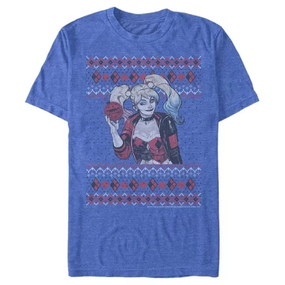 Мужская футболка Batman Ugly Christmas Harley Quinn, синяя