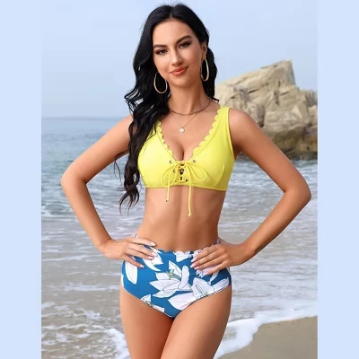 Женское бикини Yesfashion с высокой талией, желтое