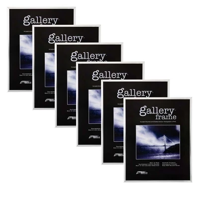 Алюминиевая рамка для картин Ambiance Gallery, серебристая, 12 × 16 дюймов, в упаковке из 6 штук, с небьющимся стеклом и подпружиненной задней панелью - легко устанавливается в рамку