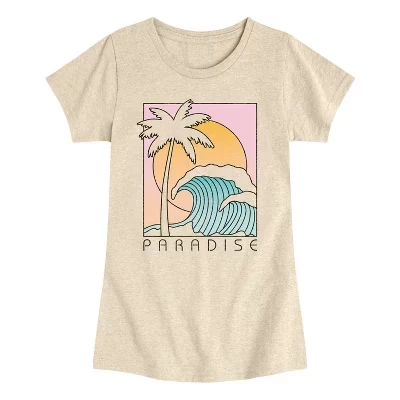 Приталенная футболка с коротким рукавом и графическим рисунком Paradise Vacation Beach Scene.