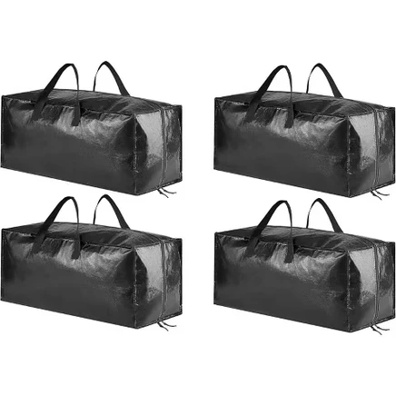 Extra Large Heavy Duty Moving Bags – Durable Storage Totes with Backpack Straps, Strong Handles & Zippers – Ideal for Packing & Moving-® 4 pack / black