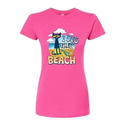 Женская приталенная футболка с рисунком I Dig The Beach цвета фуксии