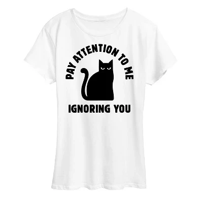 Женская футболка Cat Pay Attention To Me с коротким рукавом и графическим рисунком, белая