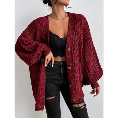 Женский кардиган Yesfashion с фонарными рукавами, красный
