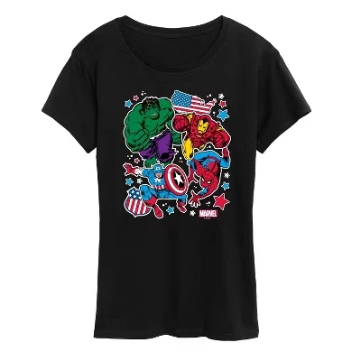 Women's -  - Avengers America Stickers Style Short Sleeve Graphic T-Shirt black