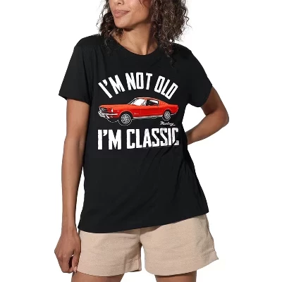 Женская свободная футболка I'm Not Old I'm Classic Mustang черного цвета