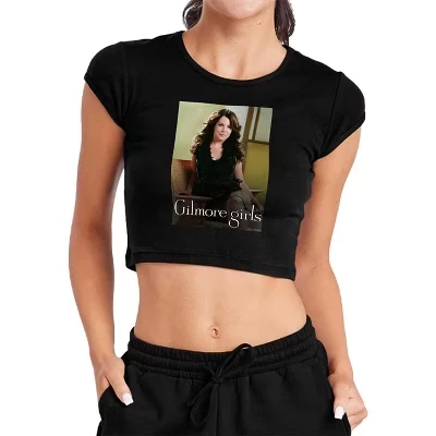 Women's  Lorelai Gilmore Cap Sleeve Baby Rib Crop Top black