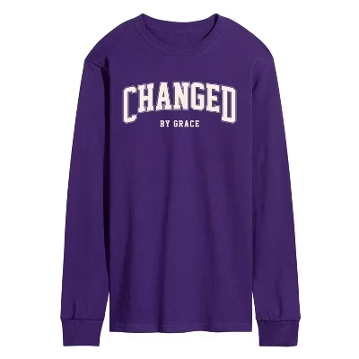 Мужская футболка Changed By Grace Collegiate с длинным рукавом и графическим рисунком фиолетового цвета