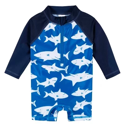 Цельный купальник Rashguard с длинными рукавами для младенцев и маленьких мальчиков синего цвета