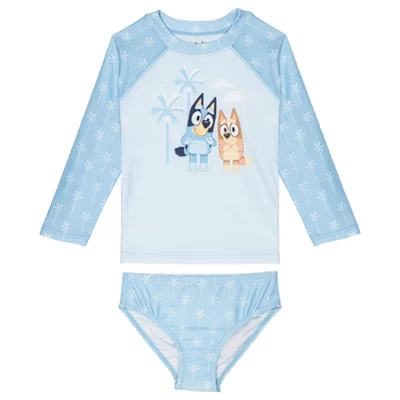 Комплект для плавания Rash Guard и Bikini Bottom UPF 50+ от Little Kid до Big Kid светло-голубого цвета