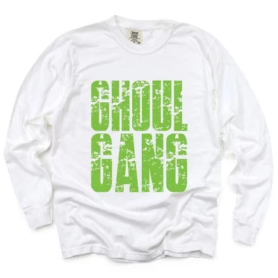 Ghoul Gang Block Distressed - Женская одежда, окрашенная в белый цвет футболка с длинным рукавом и рисунком
