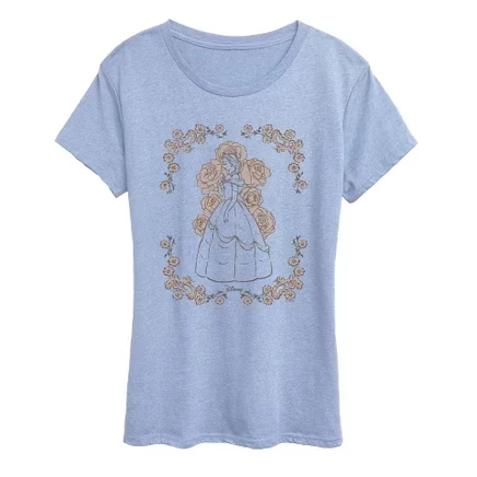 Женская футболка с коротким рукавом и рисунком Belle Roses heather chambray blue