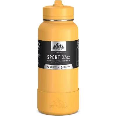 Спортивная бутылка для воды Hydrapeak Sport с изоляцией из Нержавеющей стали, непроливайной соломенной крышкой и спортивными резиновыми ботинками в тон tangerine