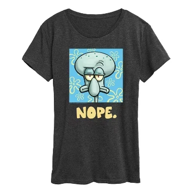 Женская футболка SpongeBob Nope Squidward, темно-серая меланжевая