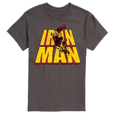 Мужская футболка с надписью Iron Man Stacked Name Оверсайз с коротким рукавом и графическим рисунком цвета древесного угля