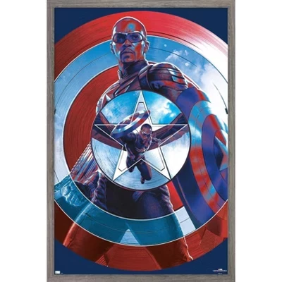 Marvel Капитан Америка: О дивный Новый мир - Настенный плакат в рамке со щитом из барнвуда