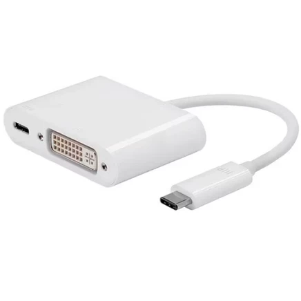 Двухпортовый Адаптер USB-C для подключения к DVI и USB-C (F), Совместимый С Ноутбуками, Оснащенными USB-C, Такими Как Apple Macbook И Google Chromebook