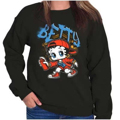 Женская толстовка с круглым вырезом Betty Boop, уличная одежда художника граффити, лицензированный черный цвет