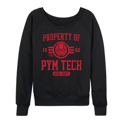 Женская рубашка - - Property Of Pym Tech из легкого французского махрового материала с широким вырезом и длинным Рукавом, черная с графическим рисунком