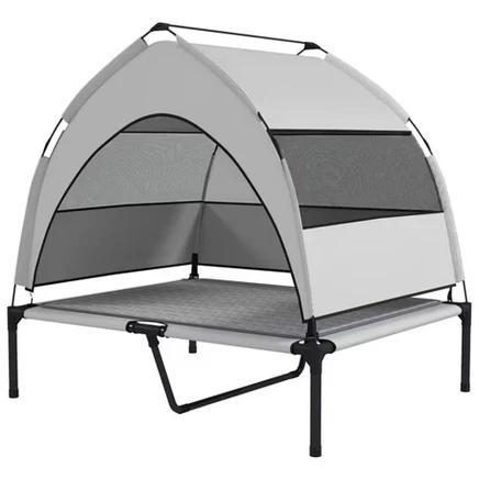 Кровать для собак Skyzone приподнятая с тентом и охлаждающей подстилкой, светло-серая