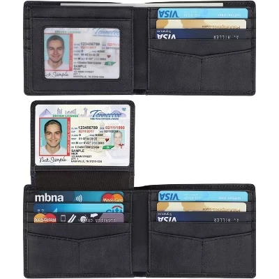 Мужской двойной бумажник из натуральной кожи с RFID-идентификатором, стильный, с 2 окошками для идентификации, джинсово-синий