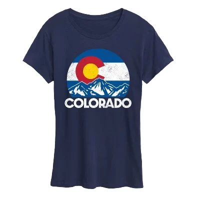 Женская футболка с коротким рукавом в стиле ретро Colorado Flag Mountains темно-синего цвета с графическим рисунком