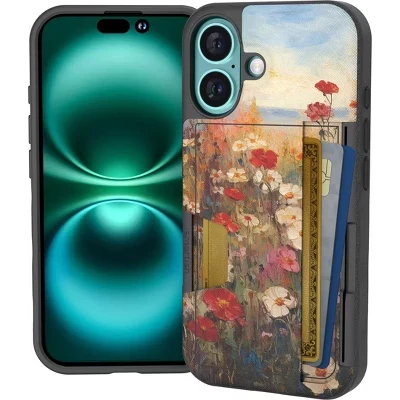 Стильный чехол-портмоне для iPhone 16 - Wallet Slayer Vol 2 с подставкой для кредитных карт wildflower fields