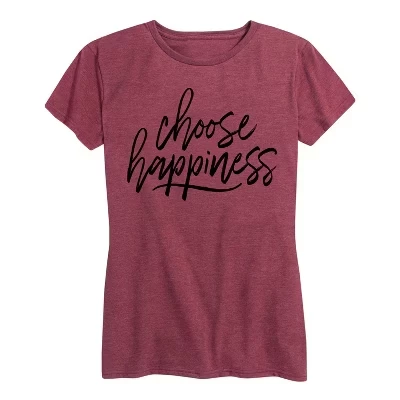 Женская футболка с коротким рукавом Choose Happiness с графическим рисунком бордового цвета - - Выбери счастье