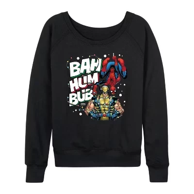 Женская футболка Bah Hum Bub с Росомахой и Дэдпулом, легкая французская махровая рубашка с широким вырезом и длинным рукавом, черная с графическим рисунком.