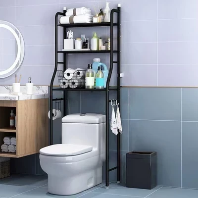 Полка над унитазом SunnyFurn металлическая с крючками, черная