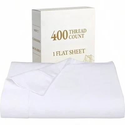 400 Thread Count Twin Flat Sheet Only, Soft Breathable Cotton Sateen Durable Bedding, Bright White white