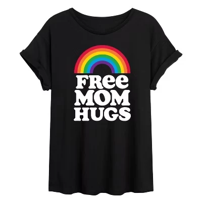 Женская футболка с объемным рисунком Mom Hugs, свободного кроя, черная