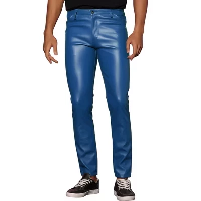 Мужские брюки Lars Amadeus Slim Fit из экокожи, синие