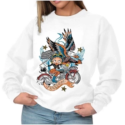 Женская толстовка с круглым вырезом Betty Boop Biker American Eagle лицензионного белого цвета