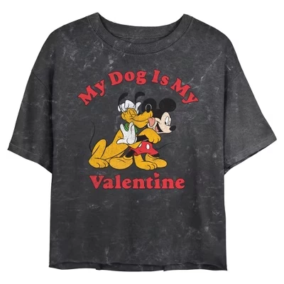 Укороченная футболка Junior's Mickey & Friends с изображением собаки на День Святого Валентина, черная