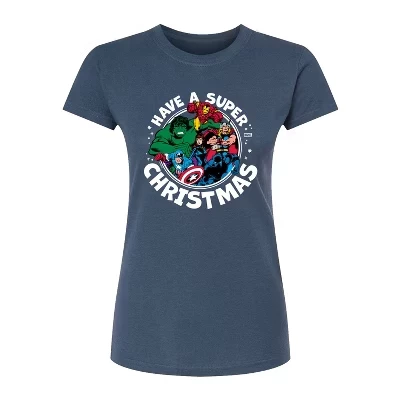 Женская футболка Super Christmas Avengers с приталенным рисунком цвета индиго