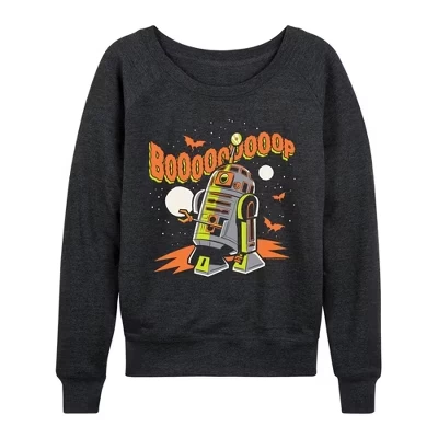 Женская - - Boooop R2D2 Легкая французская махровая рубашка с широким вырезом и длинным рукавом с графическим рисунком heather charcoal