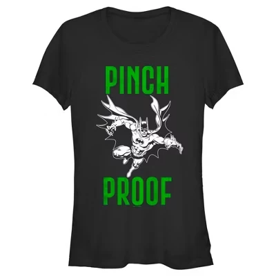 Juniors Womens Batman St. Patrick's Day Pinch Proof T-Shirt black