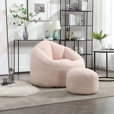 Постельное белье Bean Bag Диван-кресло из пенопласта высокого давления Bean Bag Кресло для взрослых с мягкой поролоновой обивкой Спрессованный Bean Bag с подставкой для ног розового цвета
